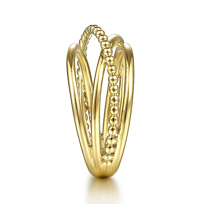 Gabriel & Co Yellow Gold Bujukan Bead Criss Cross Ring - Image 4