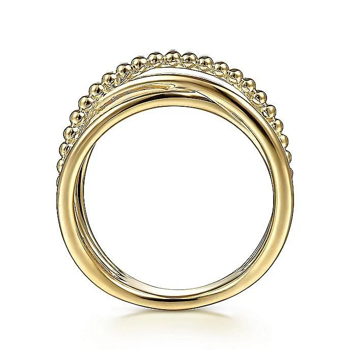 Gabriel & Co Yellow Gold Bujukan Bead Criss Cross Ring - Image 2