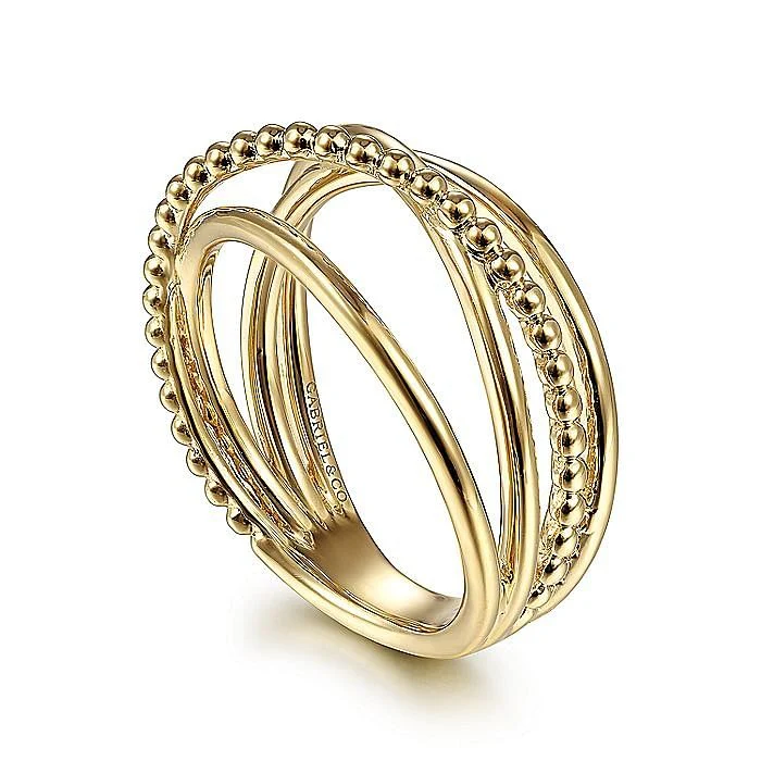 Gabriel & Co Yellow Gold Bujukan Bead Criss Cross Ring - Image 3