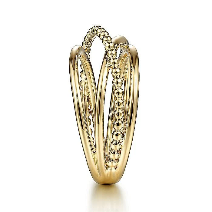Gabriel & Co Yellow Gold Bujukan Bead Criss Cross Ring - Image 4