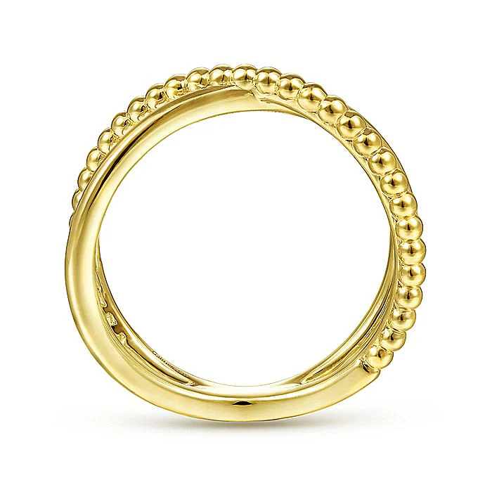 Gabriel & Co Yellow Gold Bujukan Bead Criss Cross Ring - Image 2