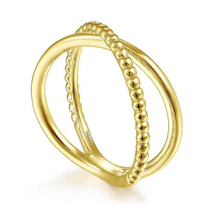 Gabriel & Co Yellow Gold Bujukan Bead Criss Cross Ring - Image 3