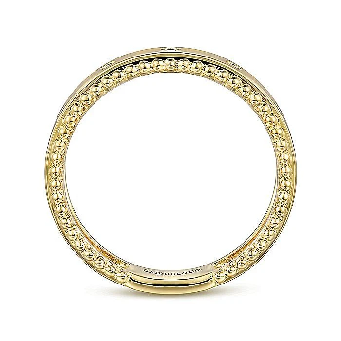Gabriel & Co. Yellow Gold Bujukan Diamond Bezel Wide Stackable Ring - Image 2