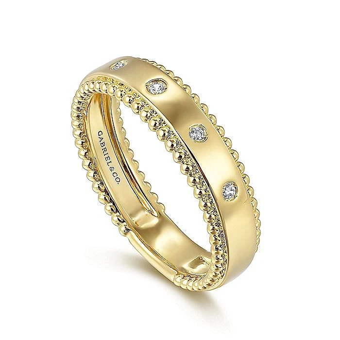 Gabriel & Co. Yellow Gold Bujukan Diamond Bezel Wide Stackable Ring - Image 3
