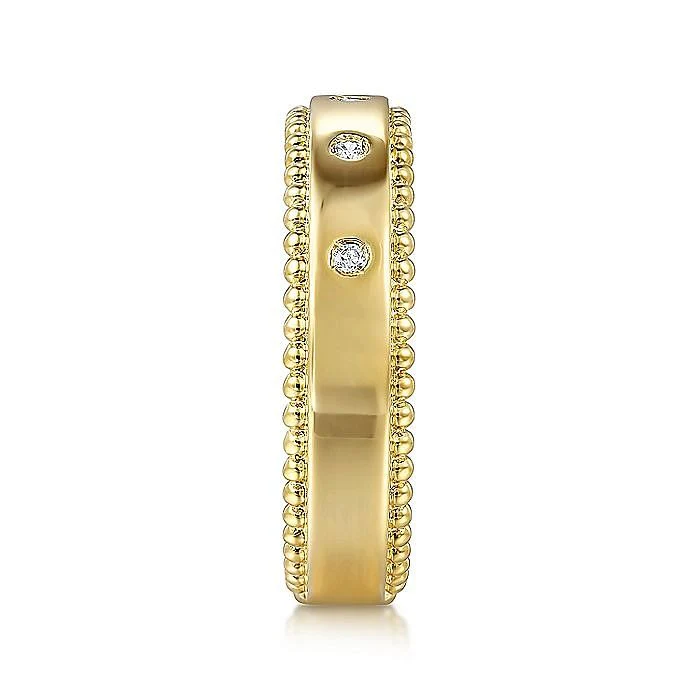Gabriel & Co. Yellow Gold Bujukan Diamond Bezel Wide Stackable Ring - Image 4