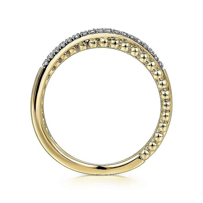 Gabriel & Co Yellow Gold Bujukan Pavé Diamond Criss Cross Stackable Ring - Image 2