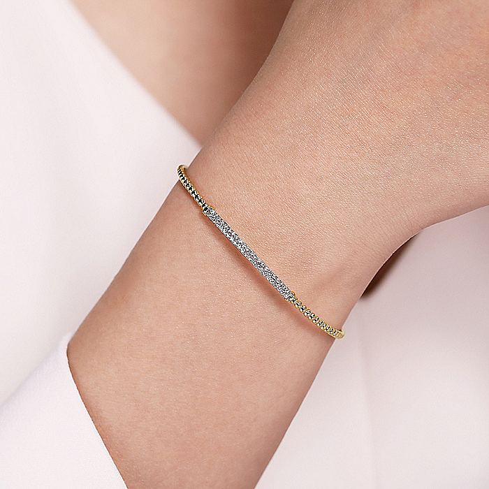 Gabriel & Co Yellow Gold Bujukan Split Cuff Bracelet with Diamond Pavé Bar - Image 4