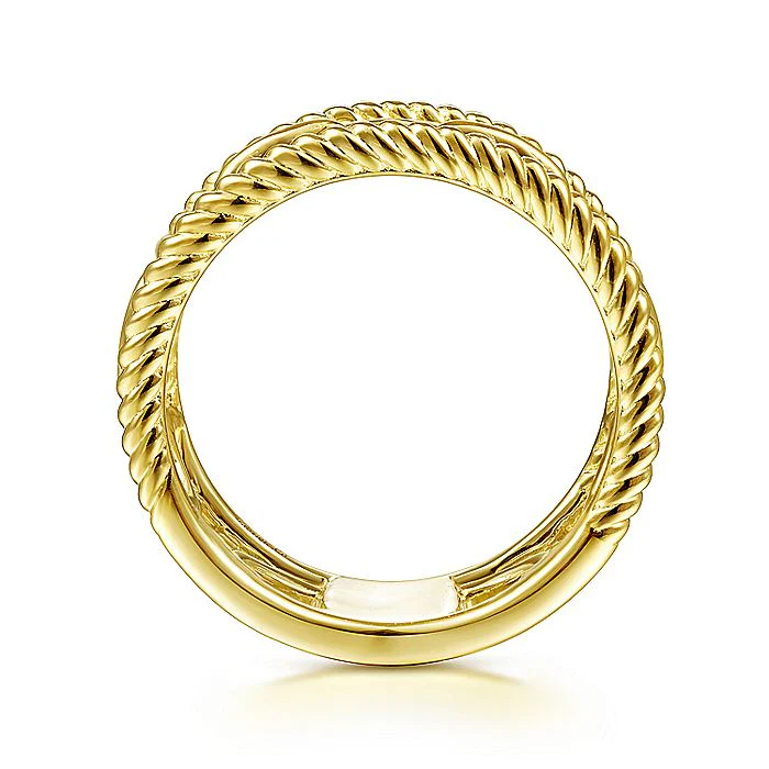 Gabriel & Co Yellow Gold Chain Link Ring with Twisted Rope Frame - Image 2