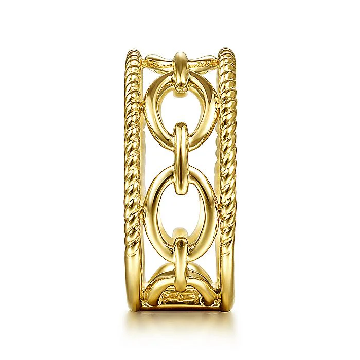 Gabriel & Co Yellow Gold Chain Link Ring with Twisted Rope Frame - Image 4