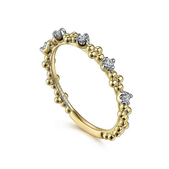 Gabriel & Co.Yellow Gold Diamond and Bujukan Bead Station Ring - Image 3