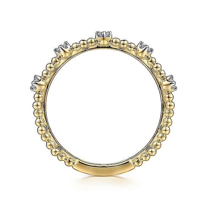 Gabriel & Co.Yellow Gold Diamond and Bujukan Bead Station Ring - Image 2