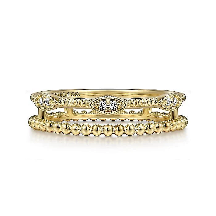 Gabriel & Co. Yellow Gold Diamond Bujukan Marquise Shape Stackable Ring