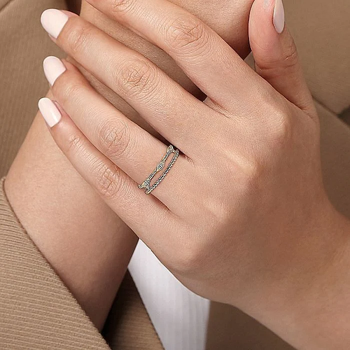 Gabriel & Co. Yellow Gold Diamond Bujukan Marquise Shape Stackable Ring - Image 5