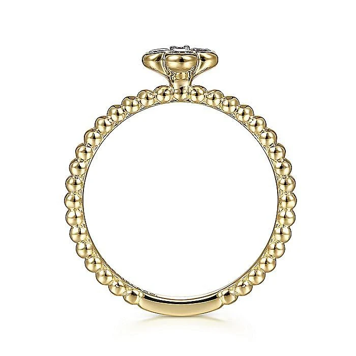 Gabriel & Co. Yellow Gold Diamond Cluster Clover and Bujukan Bead Ring - Image 2