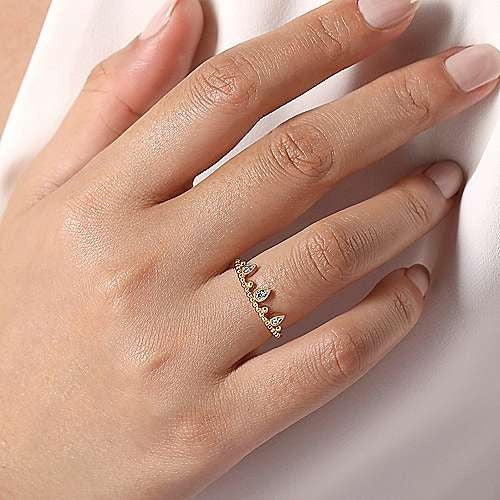 Gabriel & Co. Yellow Gold Diamond Crown Bujukan Ring - Image 4