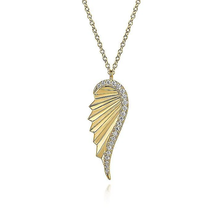 Gabriel & Co. Yellow Gold Diamond Cut Angel Wing Shape Pendant
