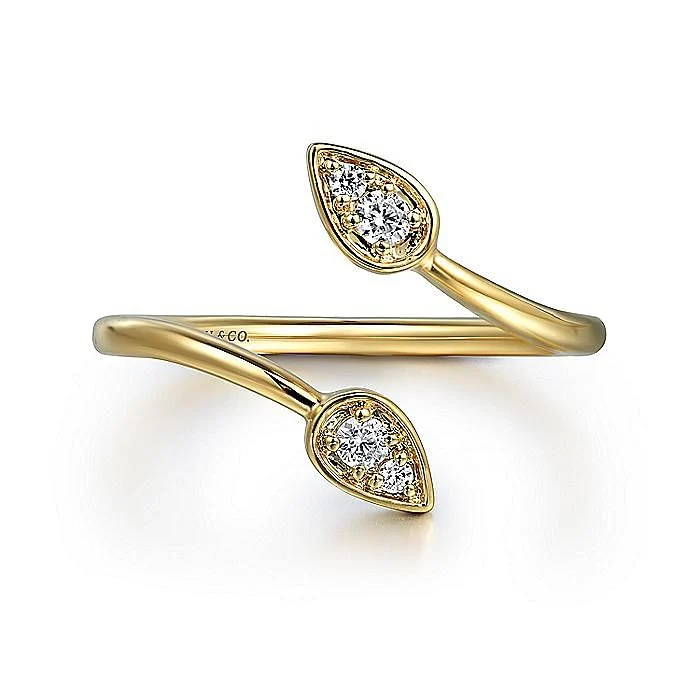 Gabriel & Co. Yellow Gold Diamond Leaf Bypass Freeform Ring