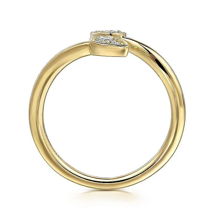 Gabriel & Co. Yellow Gold Diamond Leaf Bypass Freeform Ring - Image 2