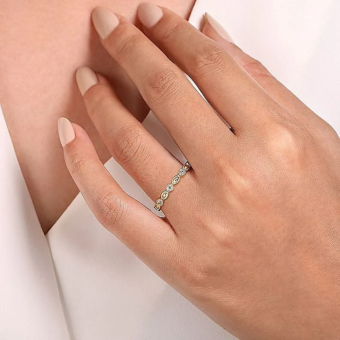 Gabriel & Co. Yellow Gold Diamond Marquise Shaped Stackable Ring - Image 4