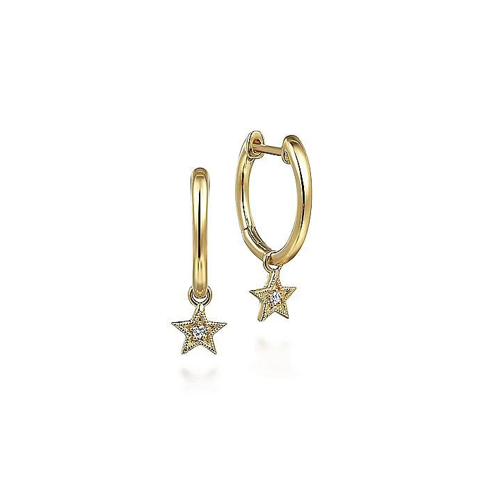 Gabriel & Co. Yellow Gold Diamond Star Shaped Huggie Drop Earrings