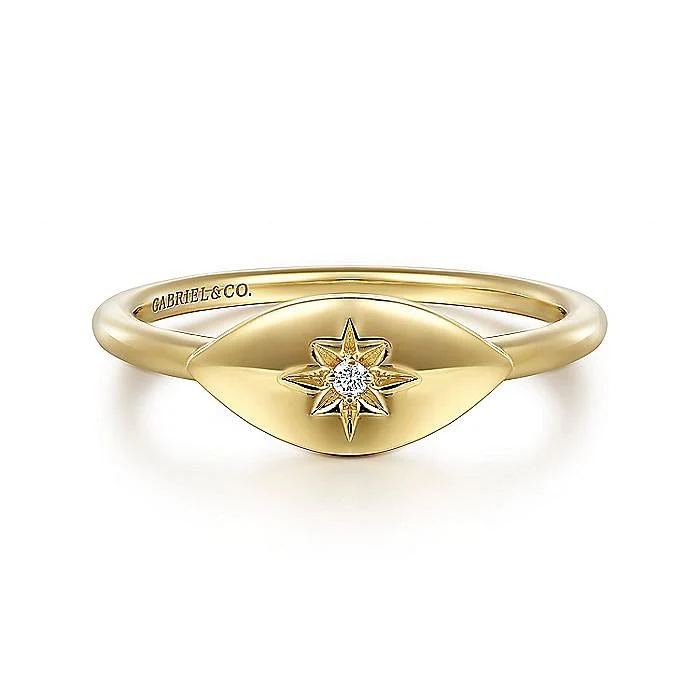 Gabriel & Co. Yellow Gold Diamond Starburst Signet Ring