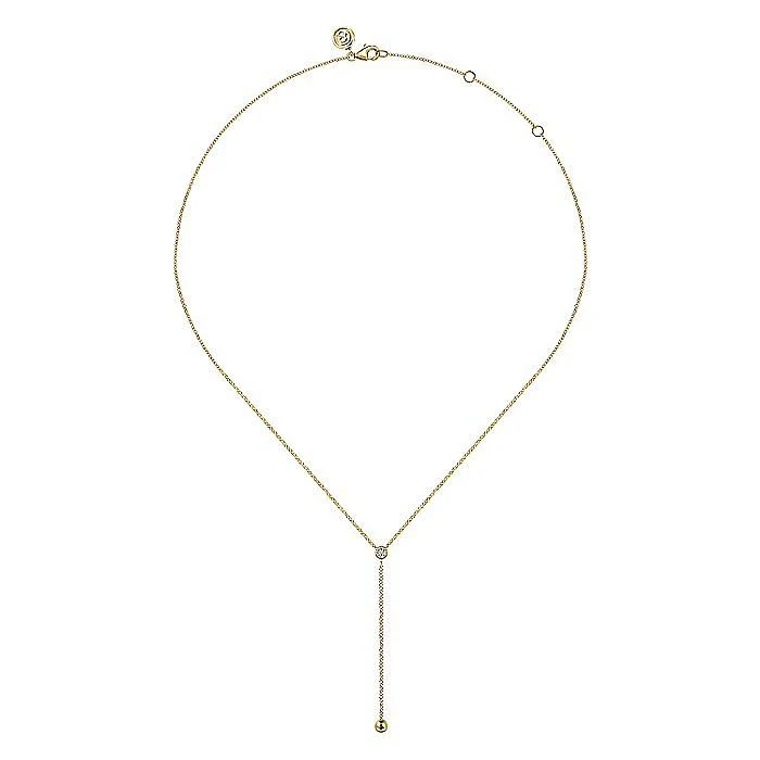 Gabriel & Co. Yellow Gold Diamond Y-Knot Lariat Necklace - Image 2
