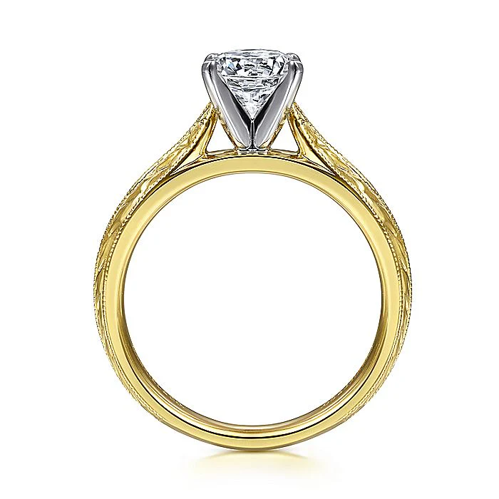 Gabriel & Co Yellow Gold Engraved Semi-Mount Engagement Ring - Image 2