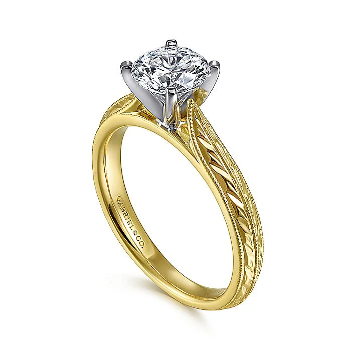 Gabriel & Co Yellow Gold Engraved Semi-Mount Engagement Ring - Image 3
