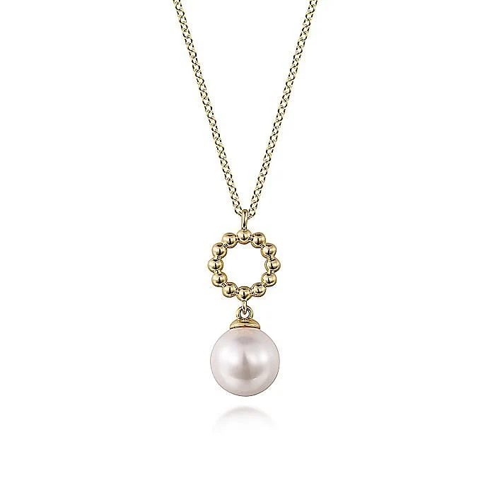 Gabriel & Co. Yellow Gold Fresh Water Pearl Bujukan Drop 17.5 Inch Necklace