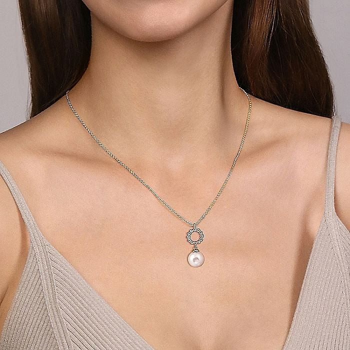 Gabriel & Co. Yellow Gold Fresh Water Pearl Bujukan Drop 17.5 Inch Necklace - Image 2