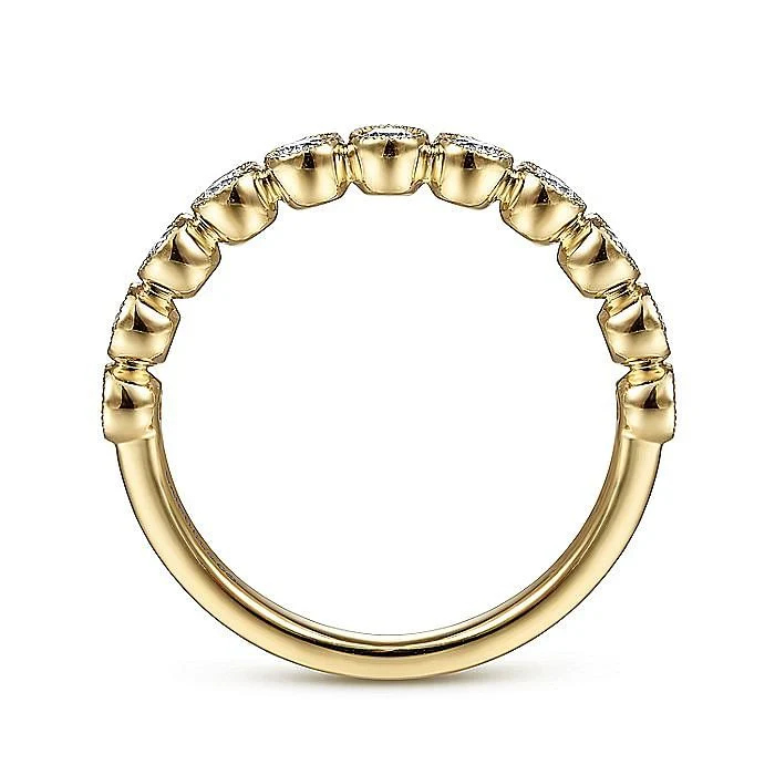 Gabriel & Co Yellow Gold Millgrain Bezel Diamond Stackable Ring - Image 2
