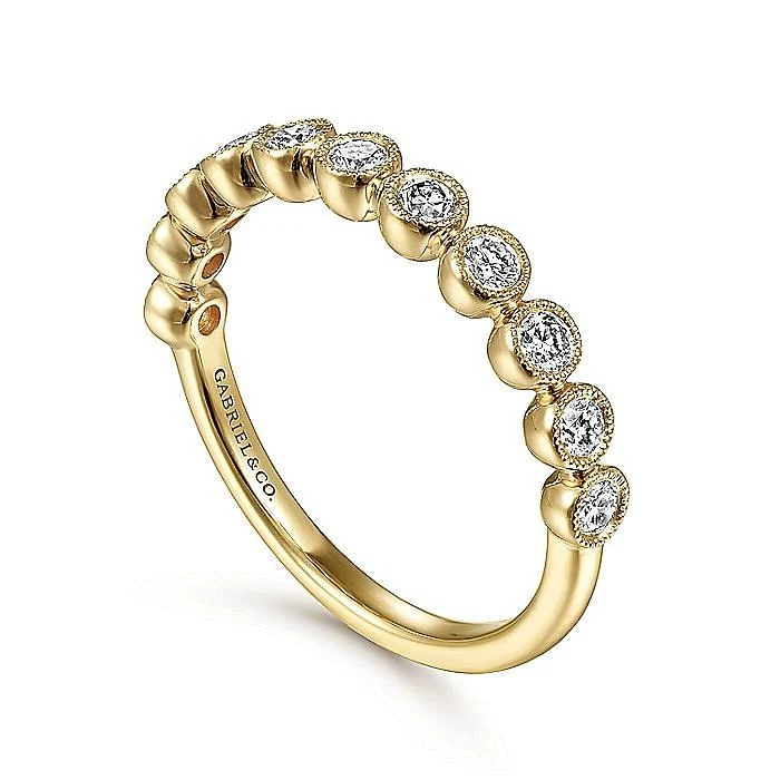Gabriel & Co Yellow Gold Millgrain Bezel Diamond Stackable Ring - Image 3