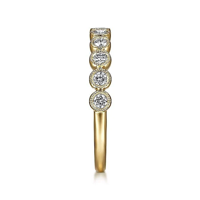 Gabriel & Co Yellow Gold Millgrain Bezel Diamond Stackable Ring - Image 4