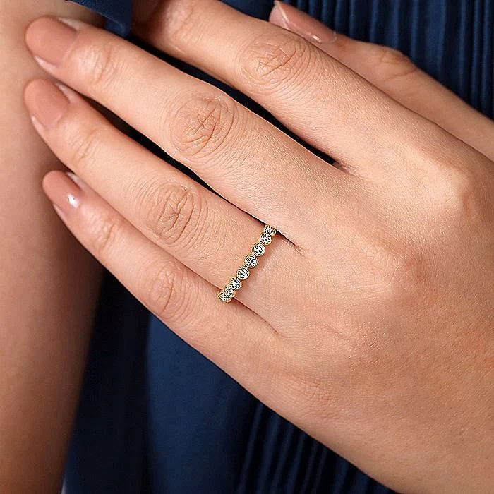 Gabriel & Co Yellow Gold Millgrain Bezel Diamond Stackable Ring - Image 5