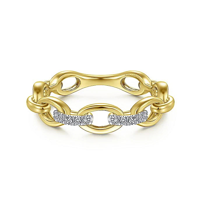 Gabriel & Co Yellow Gold Oval Chain Link Diamond Ring