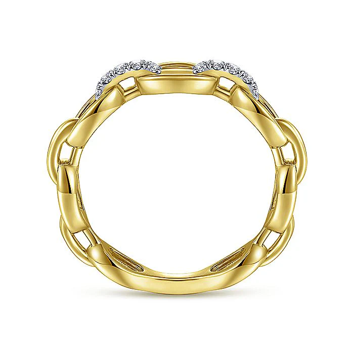 Gabriel & Co Yellow Gold Oval Chain Link Diamond Ring - Image 2