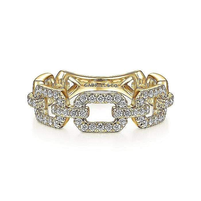Gabriel & Co. Yellow Gold Pavé Diamond Chain Link Stackable Ring