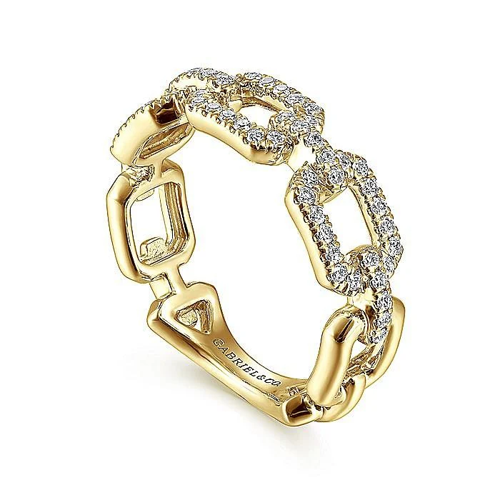 Gabriel & Co. Yellow Gold Pavé Diamond Chain Link Stackable Ring - Image 3