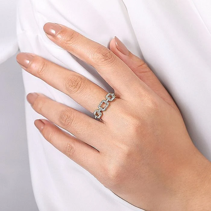 Gabriel & Co. Yellow Gold Pavé Diamond Chain Link Stackable Ring - Image 5