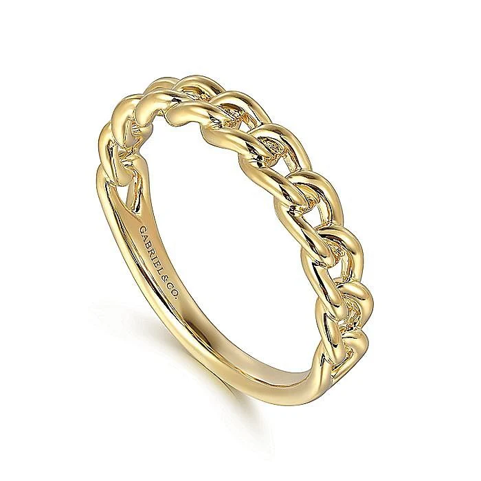Gabriel & Co. Yellow Gold Plain Cuban Link Stackable Ring - Image 3