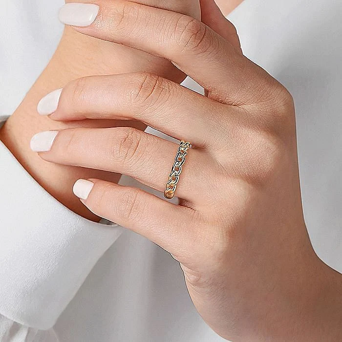 Gabriel & Co. Yellow Gold Plain Cuban Link Stackable Ring - Image 5