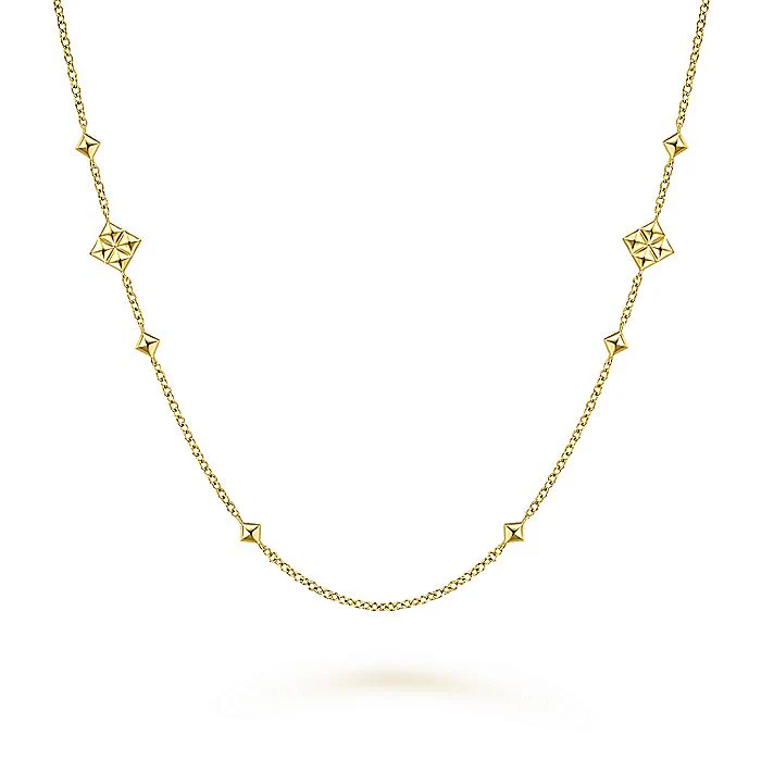 Gabriel & Co Yellow Gold Pyramid Quatrefoil Station Necklace