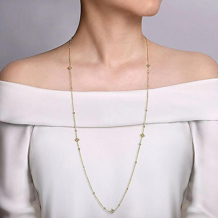 Gabriel & Co Yellow Gold Pyramid Quatrefoil Station Necklace - Image 3