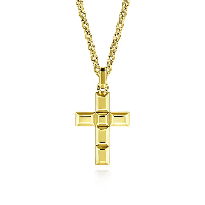 Gabriel & Co Yellow Gold Rectangular Station Cross Pendant - Image 2