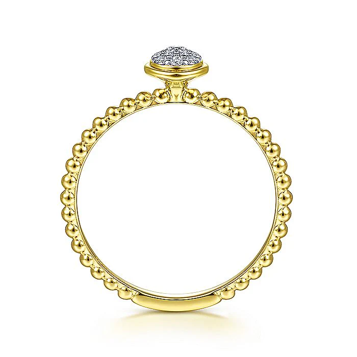 Gabriel & Co Yellow Gold Round Bezel Set Diamond Cluster Ring with Bujukan Beaded Shank - Image 2