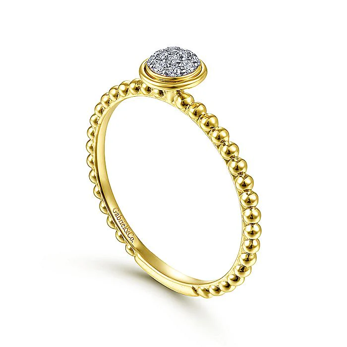 Gabriel & Co Yellow Gold Round Bezel Set Diamond Cluster Ring with Bujukan Beaded Shank - Image 3