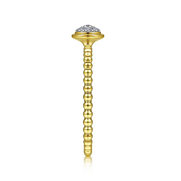 Gabriel & Co Yellow Gold Round Bezel Set Diamond Cluster Ring with Bujukan Beaded Shank - Image 4
