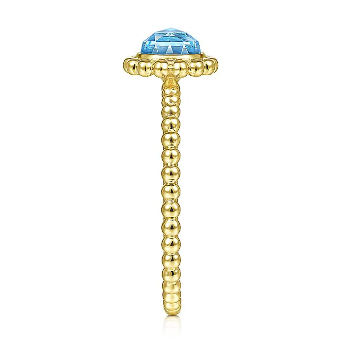Gabriel & Co Yellow Gold Round Blue Topaz Bujukan Beaded Ring - Image 4