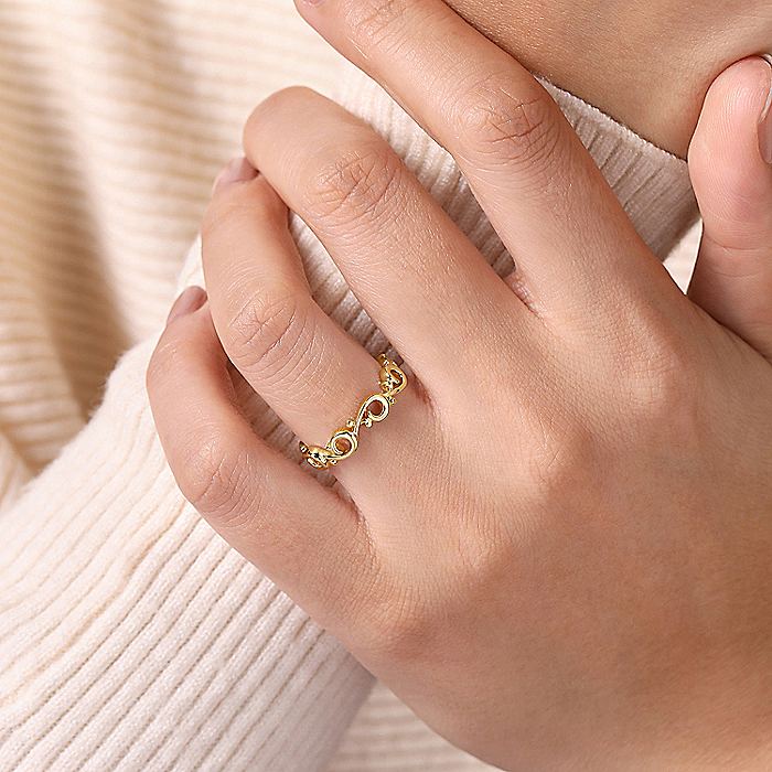 Gabriel & Co Yellow Gold Swirling Stackable Ring - Image 2