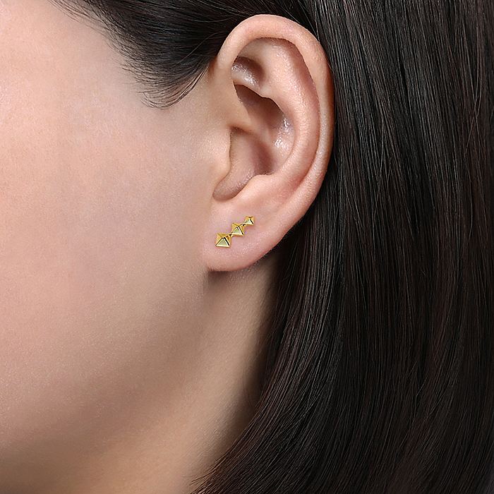 Gabriel & Co Yellow Gold Three Pyramid Stud Earrings - Image 2